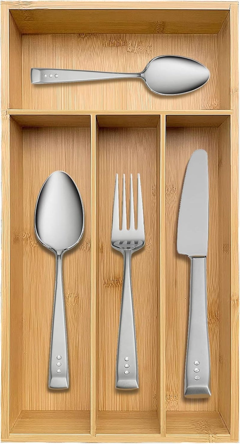 guiogc Bamboo Silverware Organizer, Kitchen Drawer Organizer, Silverware Utensil Tray Holder for Flatware Cutlery Knives, Forks, Spoons (4-Slots) (Natural) - Image 1